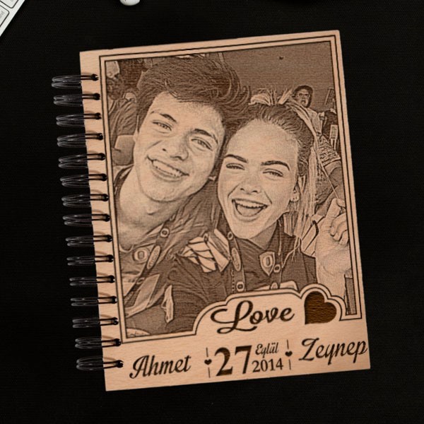 Love Temalı Resimli Ahşap Defter, Resimli Ahşap Defter